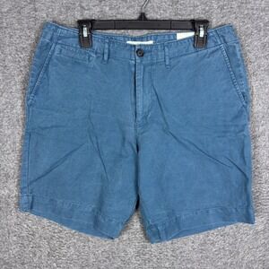 Billy Reid Wynn Shorts Mens 34 Blue Pima Cotton Linen Blend Flat Front Casual